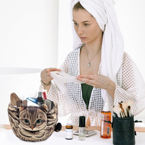Openhahaha Drawstring Makeup Bag, Cat Makeup Bag, Travel Makeup Organizer, Cosmetic Pouch Bag, Cat Gift for Women, Lay Flat Makeup Bag Gifts for Cat Lovers(2-Pack)