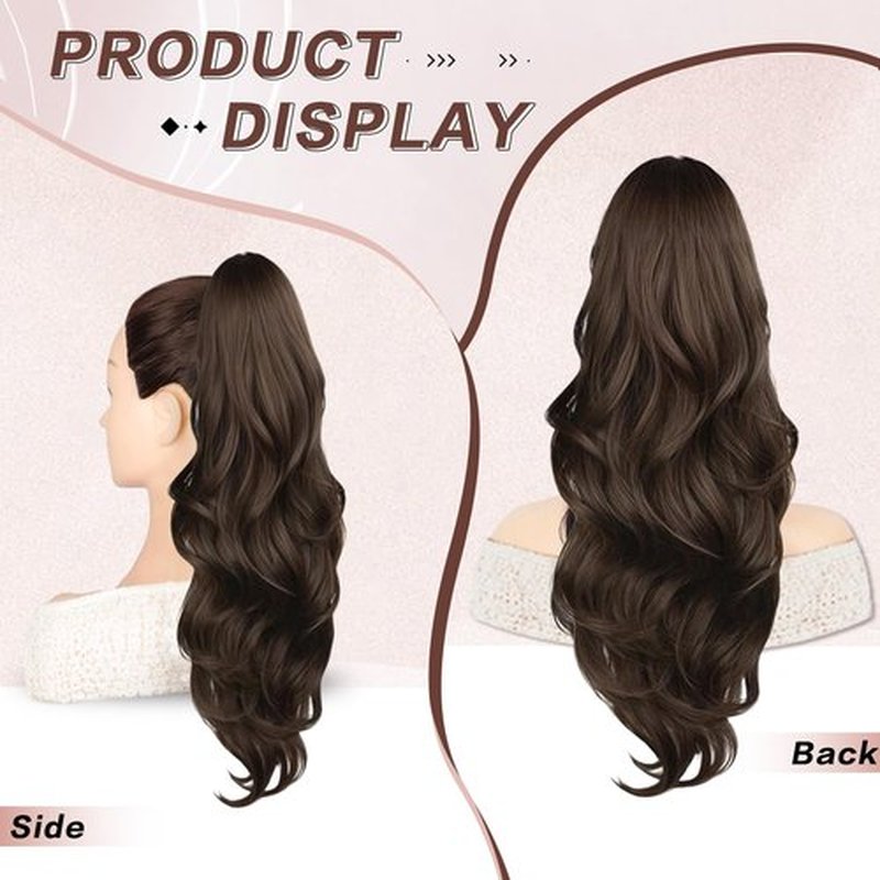 CHRSHN Ponytail Extension, Drawstring Ponytail Extension for Women 23 Inch Long Brown Wavy Pony Tails Hair Extensions Synthetic Clip in Ponytail Hairpiece for Women (Medium Brown)
