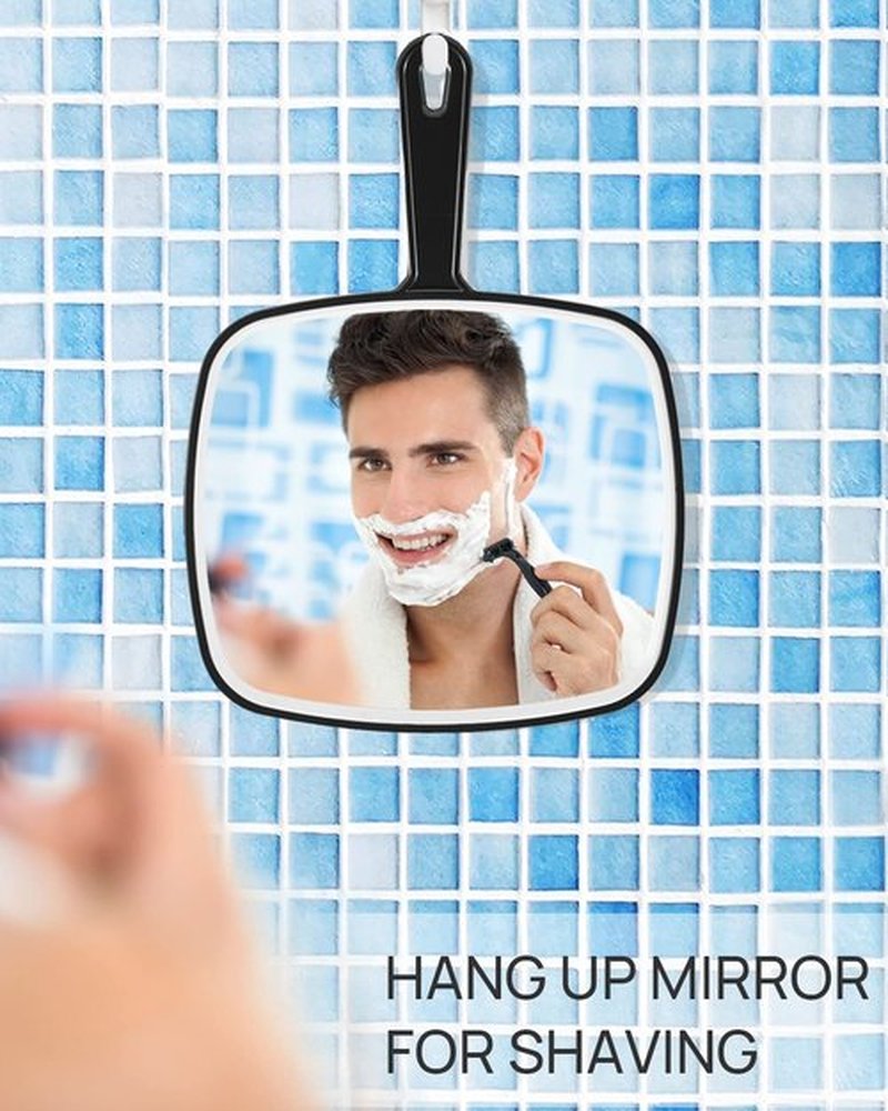 OMIRO Hand Mirror, Extra Large Black Handheld Mirror with Handle, 9" W x 12.4" L (Pack of 3)
