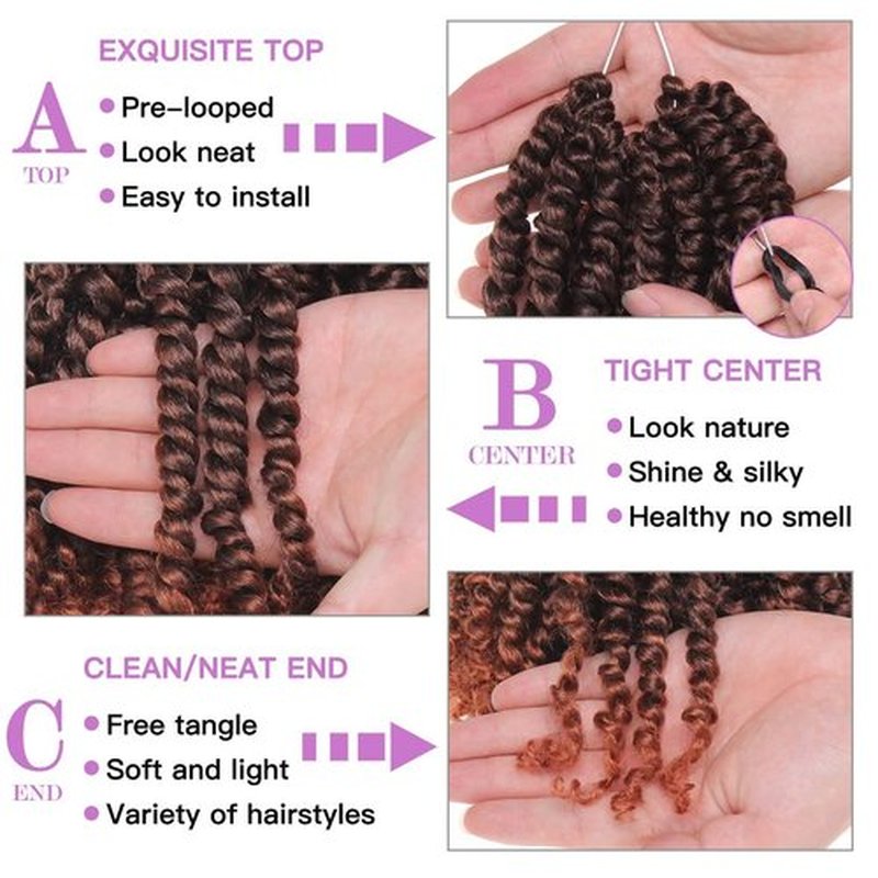ZRQ Short 8 Packs Pre-twisted Bob Passion Twist Crochet Hair with Curly Ends 8 Inch Pre looped Ombre Copper Red Passion Twists Hair 12 Roots/Pack Synthetic Crochet Braids Hair for Women T350#