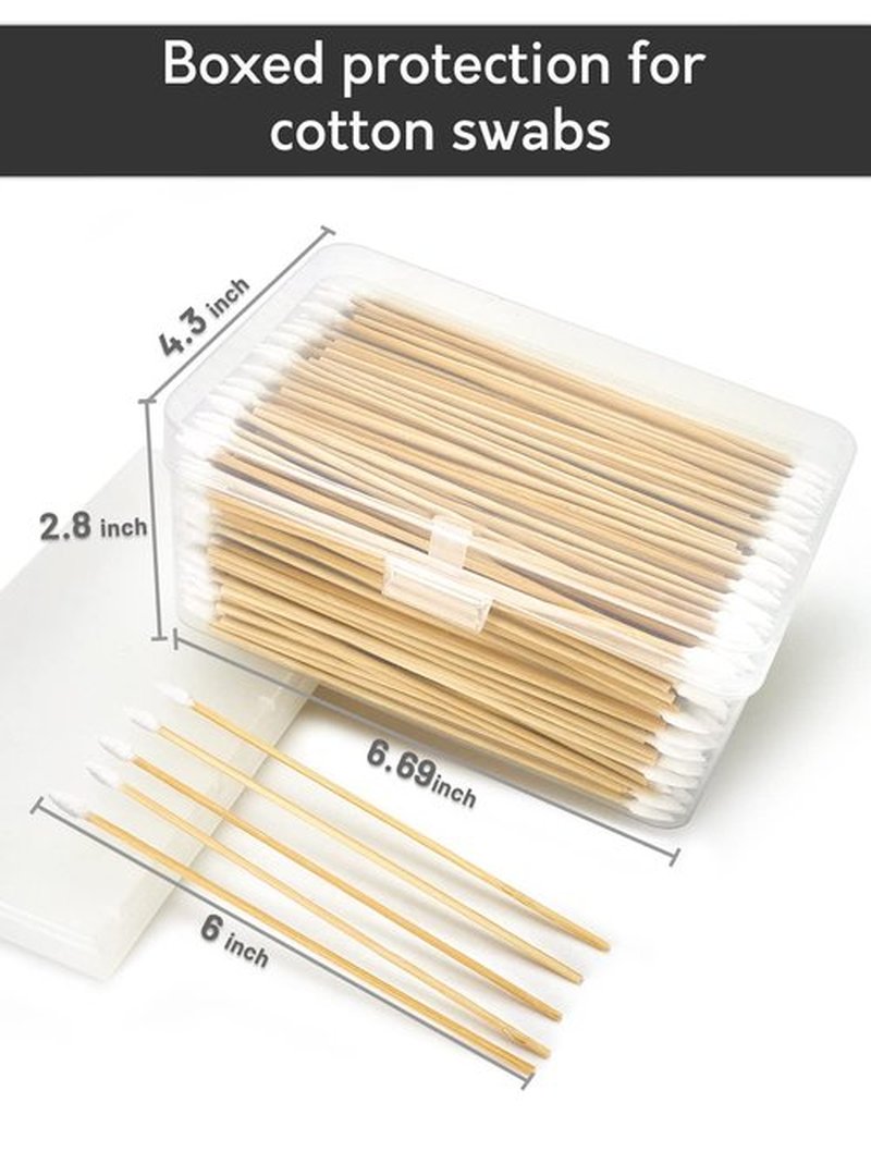 500PCS Precision Gun Cleaning Swabs, 6 Inch Pointed Cotton Swabs with Storage Case - Lint Free Sturdy Cotton Swabs with Bamboo Handle - Long Cotton Swab for Gun Cleaning, Makeup, Electronic