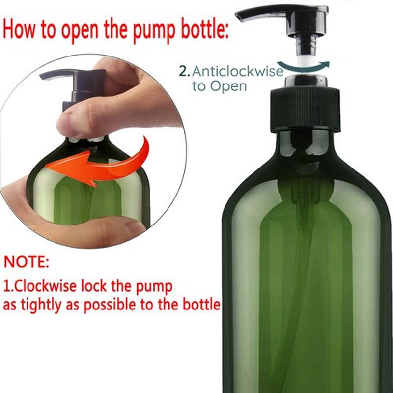 Empty Plastic Bottles with Pump Dispenser and 6pcs Labels Included, Refillable Travel Containers for Hand sanitizer Shampoo Lotion, etc - No BPA/Paraben, 500ml/16.9oz (3 Pack(Green))