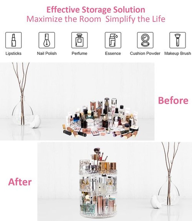 DreamGenius Makeup Organizer, 360 Degree Rotating Perfume Organizer, Adjustable Makeup organizers and storage with 3 Layers, Fits Makeup Brushes Lipsticks and Jewelry, Clear Acrylic