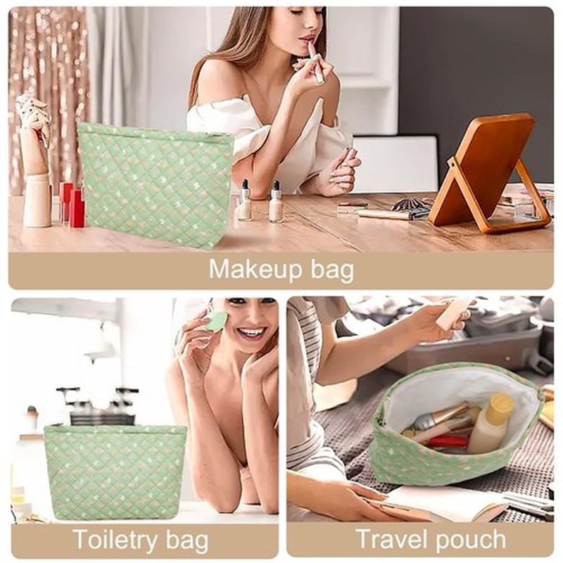 Wudimeitt Cosmetic bag Makeup bag Preppy Cute Corduroy Toiletry bag for women travel essentials (Green flower)