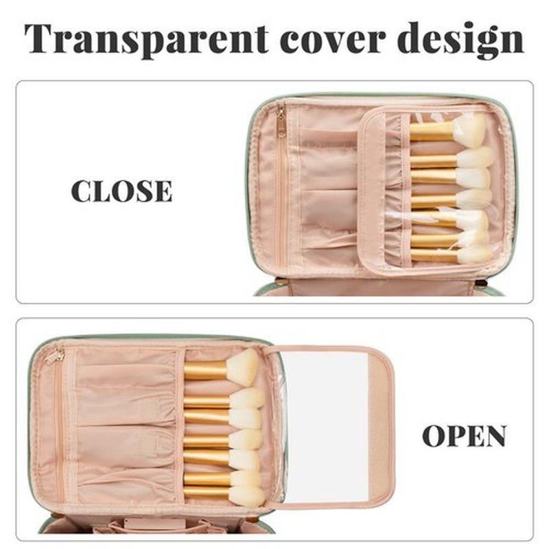 OCHEAL Makeup Bag, Portable Cosmetic Bag, Large Capacity Travel Makeup Case Organizer, Black Makeup Bags For Women Toiletry Bag for Girls Traveling With Handle and Divider-Light Green Large