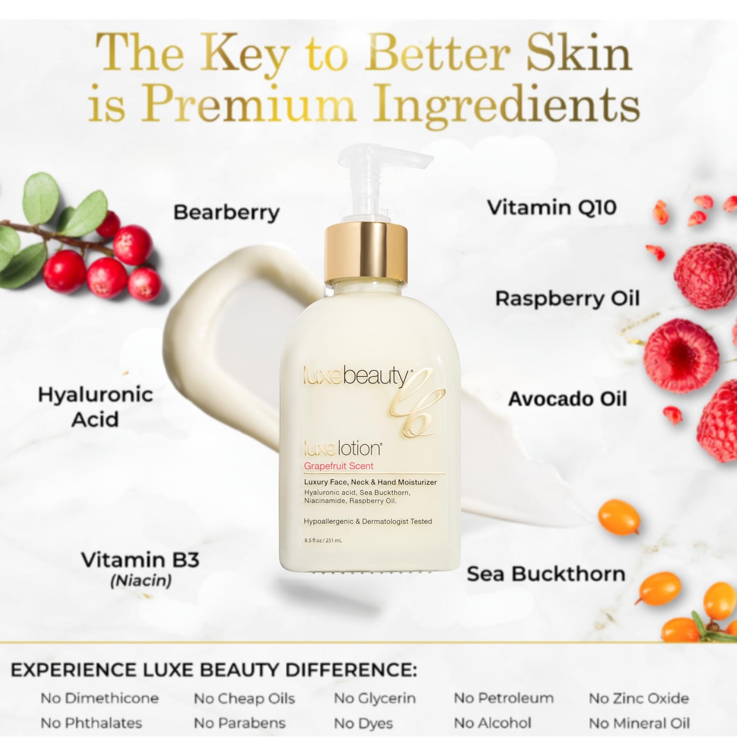 Non Greasy Hyaluronic Acid Moisturizer for Face, Neck & Hands – Grapefruit-Scented Hyaluronic Acid Body Lotion - Anti Aging, Silicone Free, No Fillers - Organic & Plant Based Non Toxic Lotion