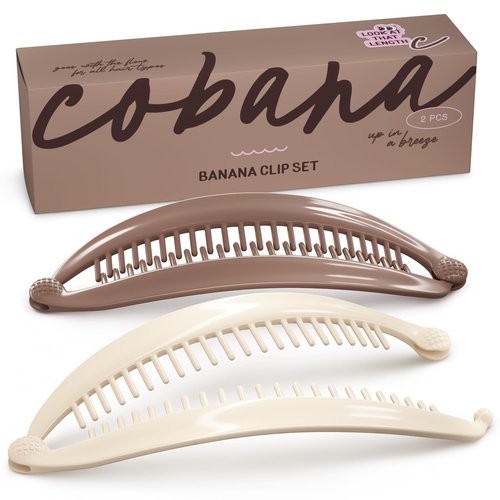 Cobana Banana Clip Hair Clips - Volumizing Hair Claw Clips & Hair Styling Accessories for Thick & Thin Hair - Large 6'' Set of 2 (Neutral)