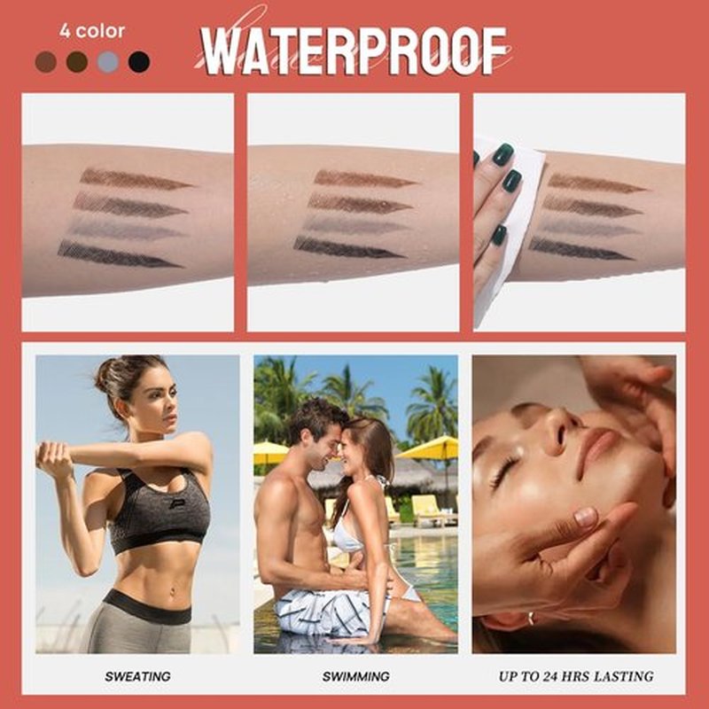 Microblading Eyebrow Pen, Eyebrow Pencil with 4-Fork Tip & Shaping Brow Gel, Waterproof 2-in-1 Dual-Ended Eye Brow Pencils for Women & Brow Glue Makeup Kit for Natural-Looking Brows Makeup,Grey