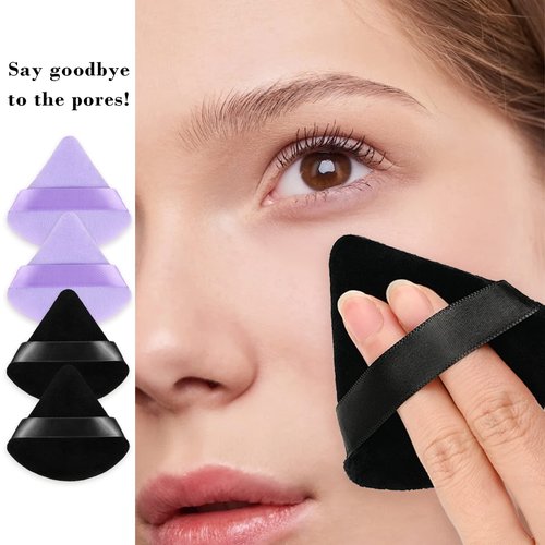 RAREIUS 8pcs Triangular Powder Puff Face Soft Velvet Makeup Puff for Loose Powder Body Powder Makeup Sponge for Contouring Wet Dry Foundation Blender Sponge Beauty Makeup Tool.(Black&Purple)