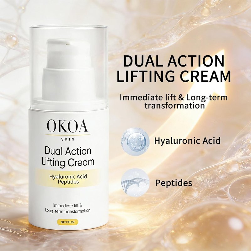 OKOA SKIN Dual Action Lifting Cream - Instant Firming Peptides & Hyaluronic Acid | Hydrating Moisturizer for Fine Lines & Wrinkles