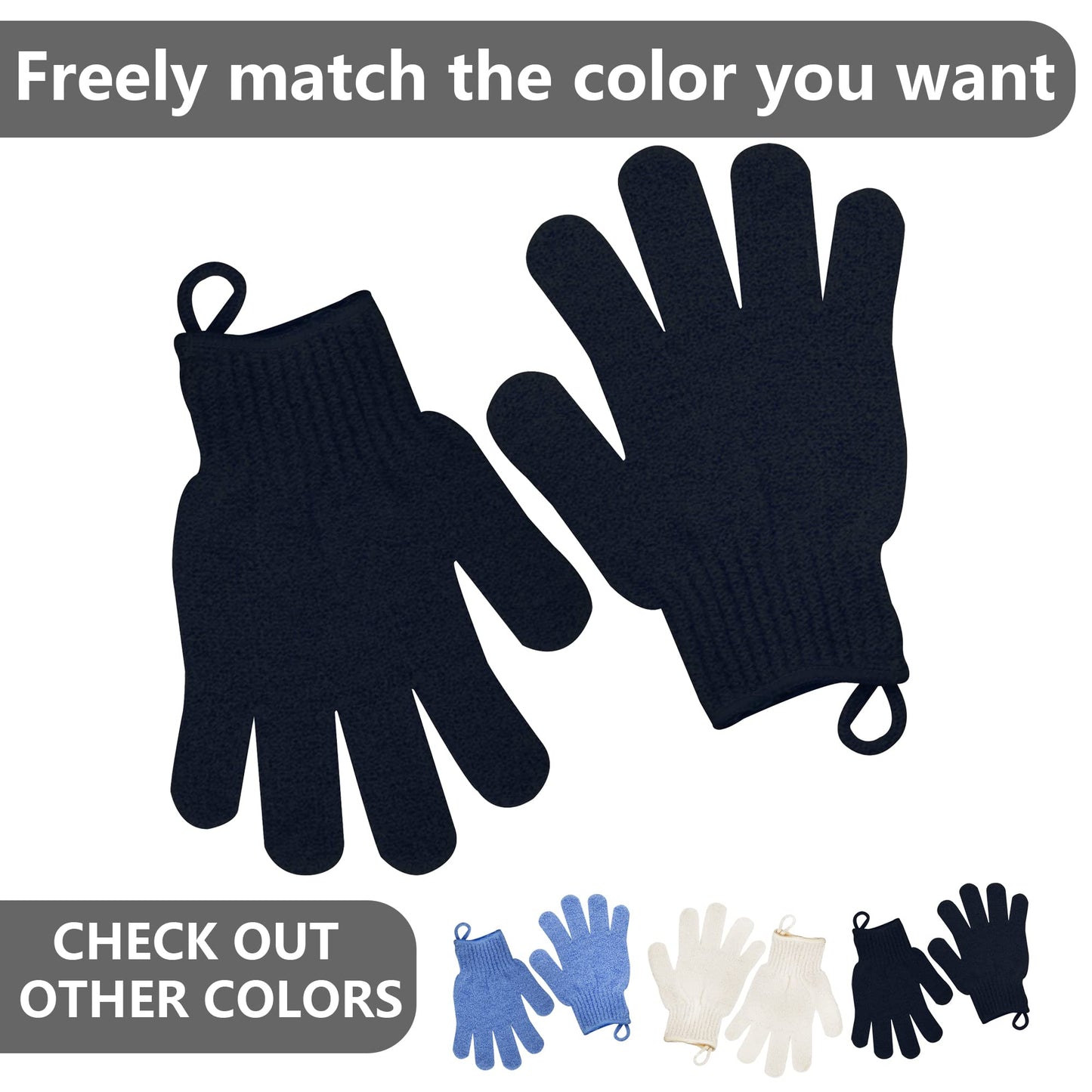 Meiyante Heavy Exfoliating Shower Gloves with Hanging Loop, Black
