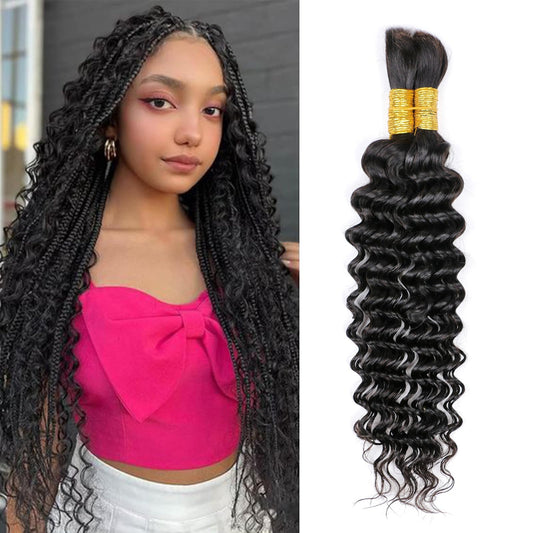 Deep Wave Bulk Human Braiding Hair 26 Inch 50g 1 Bundle/Pack No Weft Human Hair Bundles for Braiding 100 Percent Human Hair Deep Curly Braiding Hair for Boho Braids Natural Color