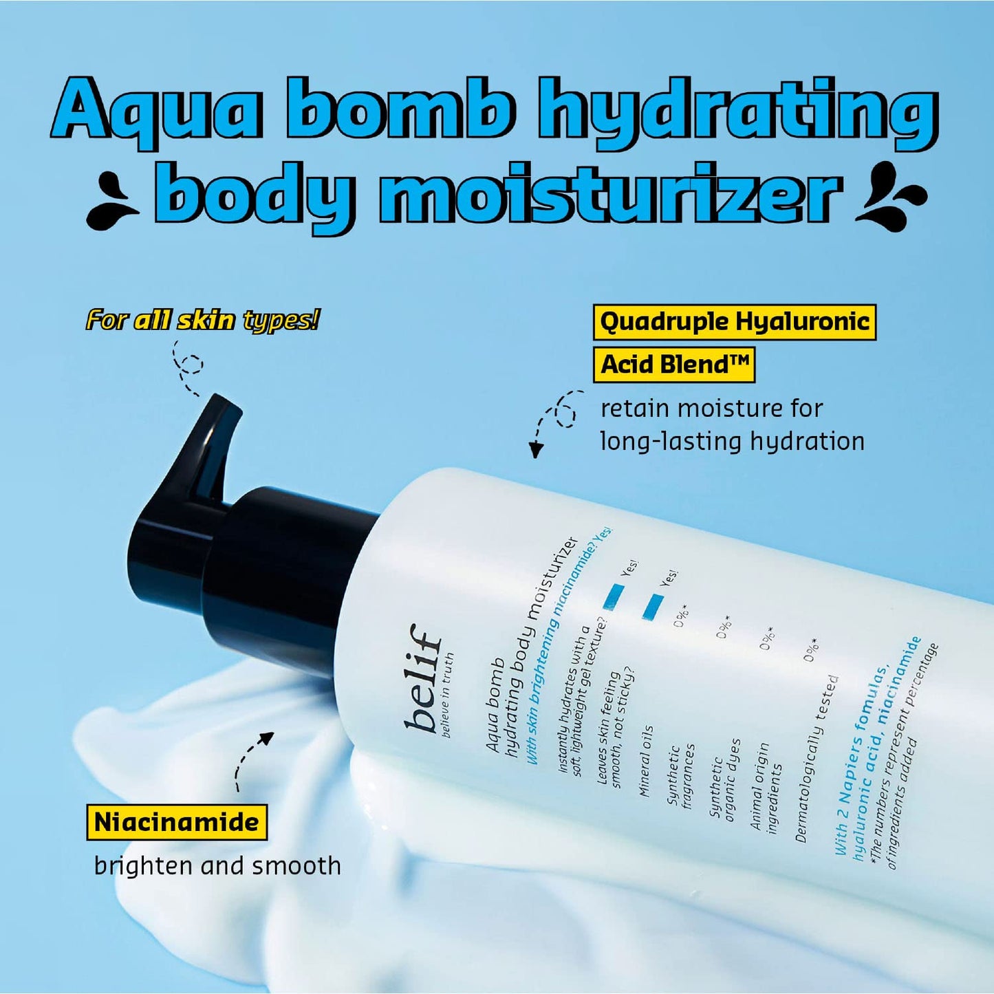 belif Aqua Bomb Hydrating Body Moisturizer With Niacinamide | Moisturizer for Combination To Dry Skin | Body Lotion, Hydration, Clean Beauty | Kbeauty Skincare, 10.13 Fl. Oz