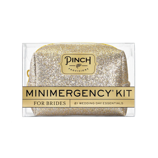 Pinch Provisions Champagne Glitter Minimergency Kit for Brides, Includes 21 Must-Have Essential Items for The Big Day, Compact, Multi-Functional Zipper Pouch, Perfect Survival Kit for Team Bride