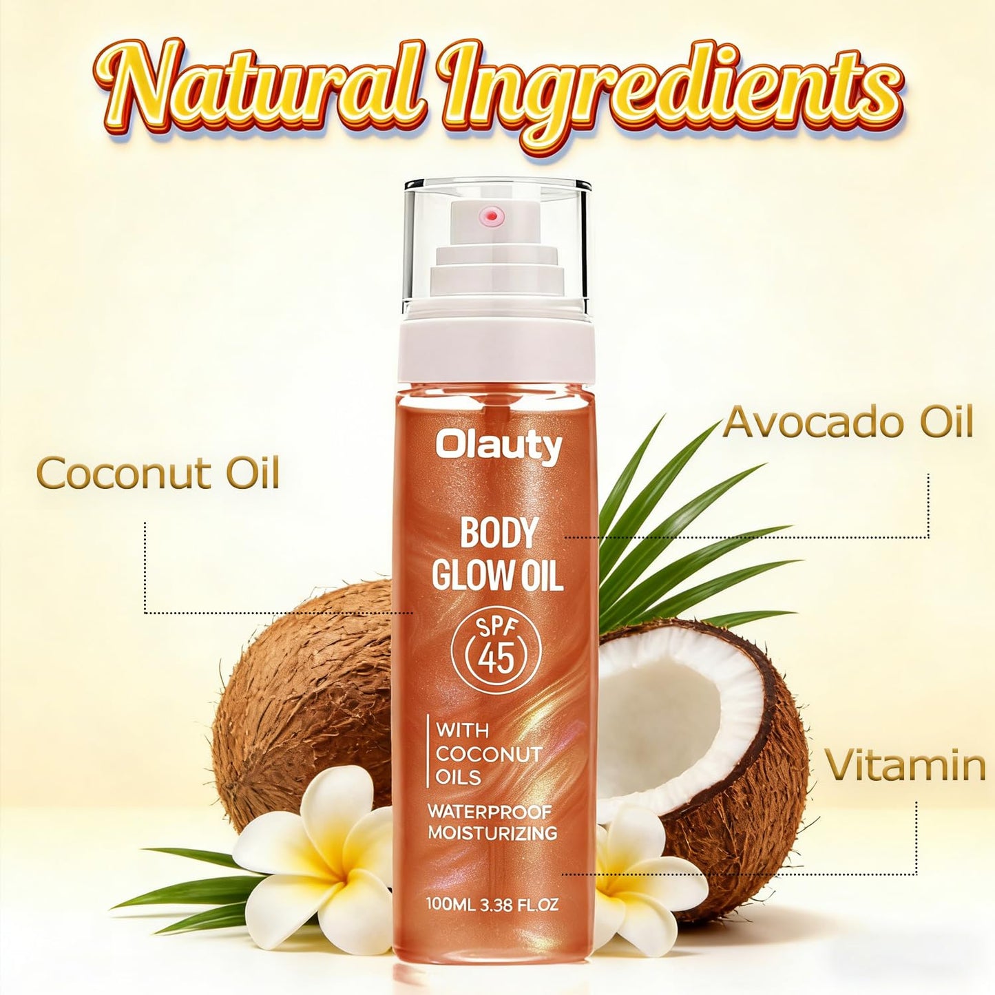 SPF Body Oil SPF 45, Shimmer Body Oil with Coconut Oils