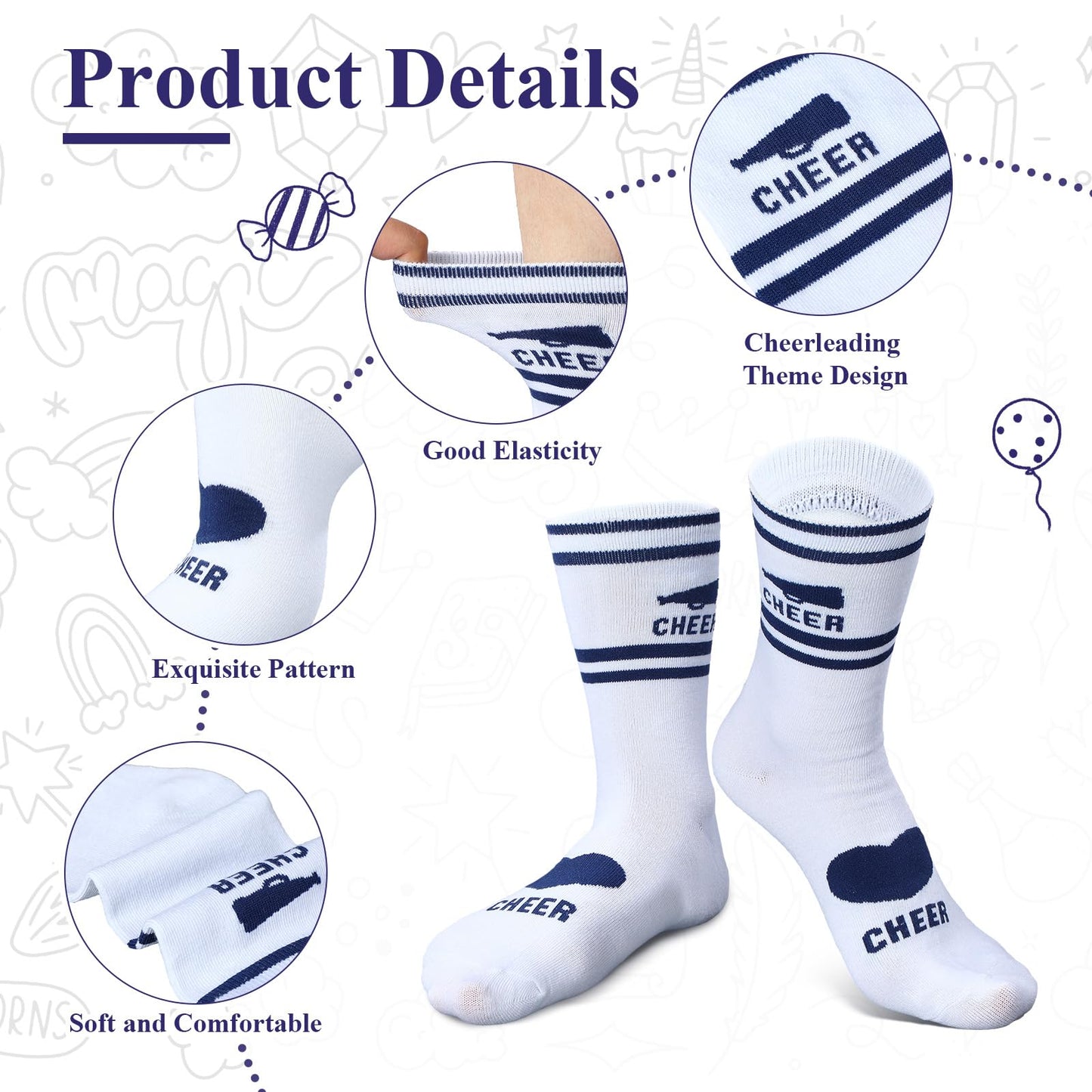 Cutecrop 12/24/48 Pairs Cheerleader Gifts Cheerleader Socks Cheer Ankle Sock for Women Girls Team Cheer Accessories(Blue,24 Pairs)