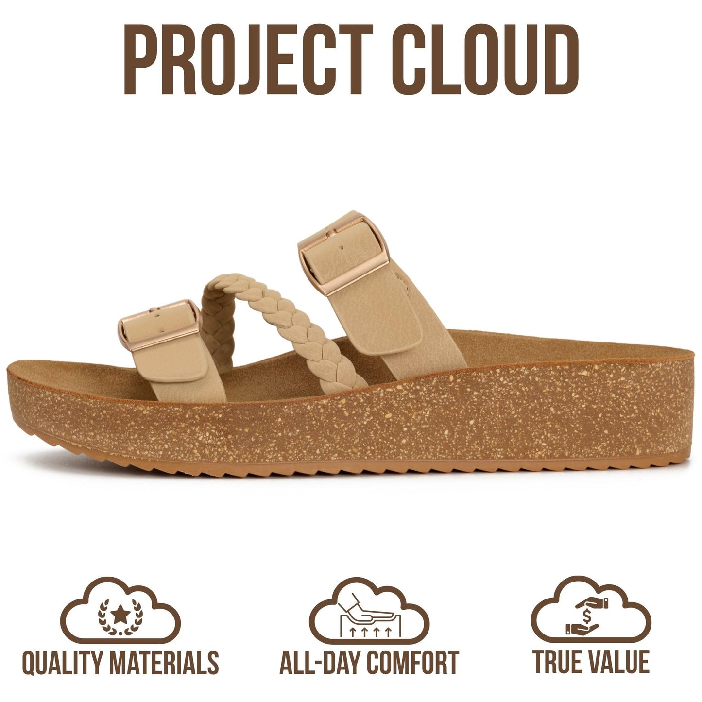 Project Cloud Platform Sandals Women - Eco-Crafted Leather Womens Summer Shoes with Lightweight Adjustable Buckle and Non-Slip Outsole Summer Sandals for Women 2026
