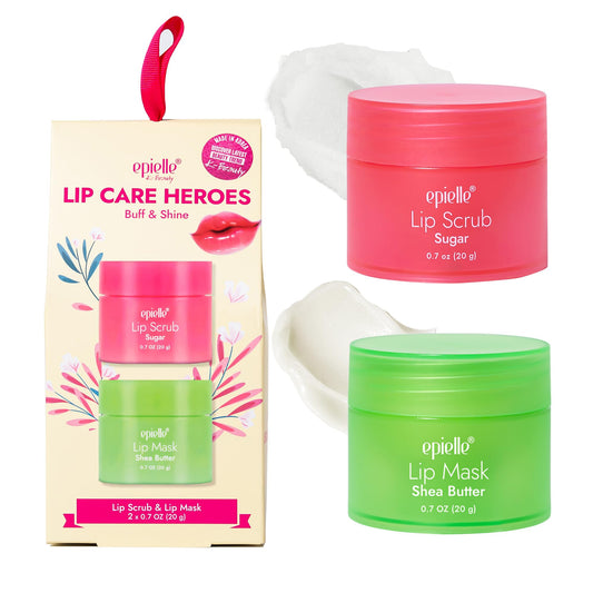 Epielle Lip Care Heroes Buff & Shine, Sugar Scrub & Sleeping Mask Lip Care Kit, Exfoliate & Hydrate, 2-Piece Set for Day & Night Care, K-Beauty