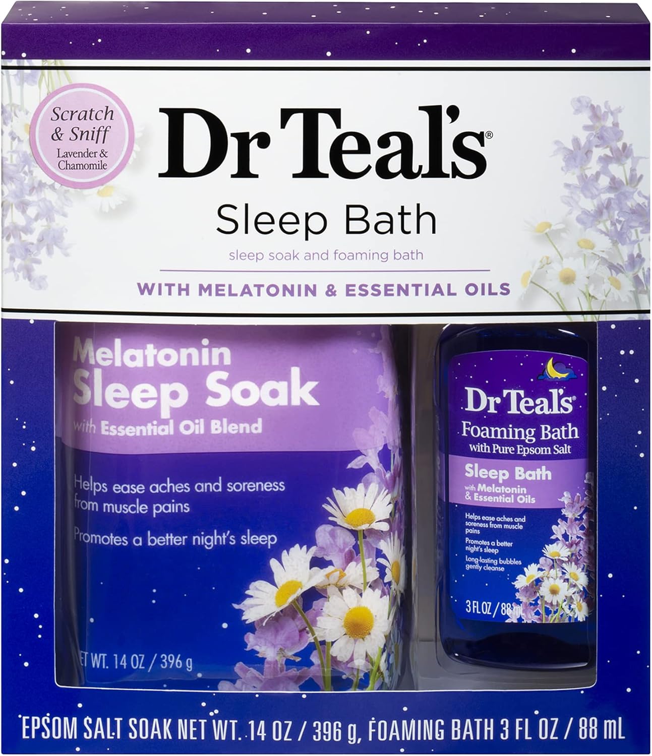 Dr Teal's Melatonin Sleep Soak Epsom Salt Solution and Foaming Bath Gift Set