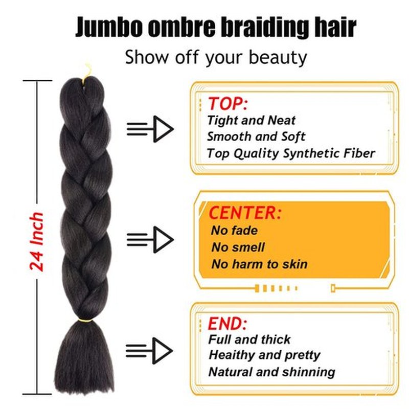 TENGSHUO FLY Blcak Braiding Hair 6 Packs Synthetic Braid Hair Extensions Jumbo Braiding Hair 24 Inch or Box Braids Twist Crochet Braids(24"6Pack,Blcak)