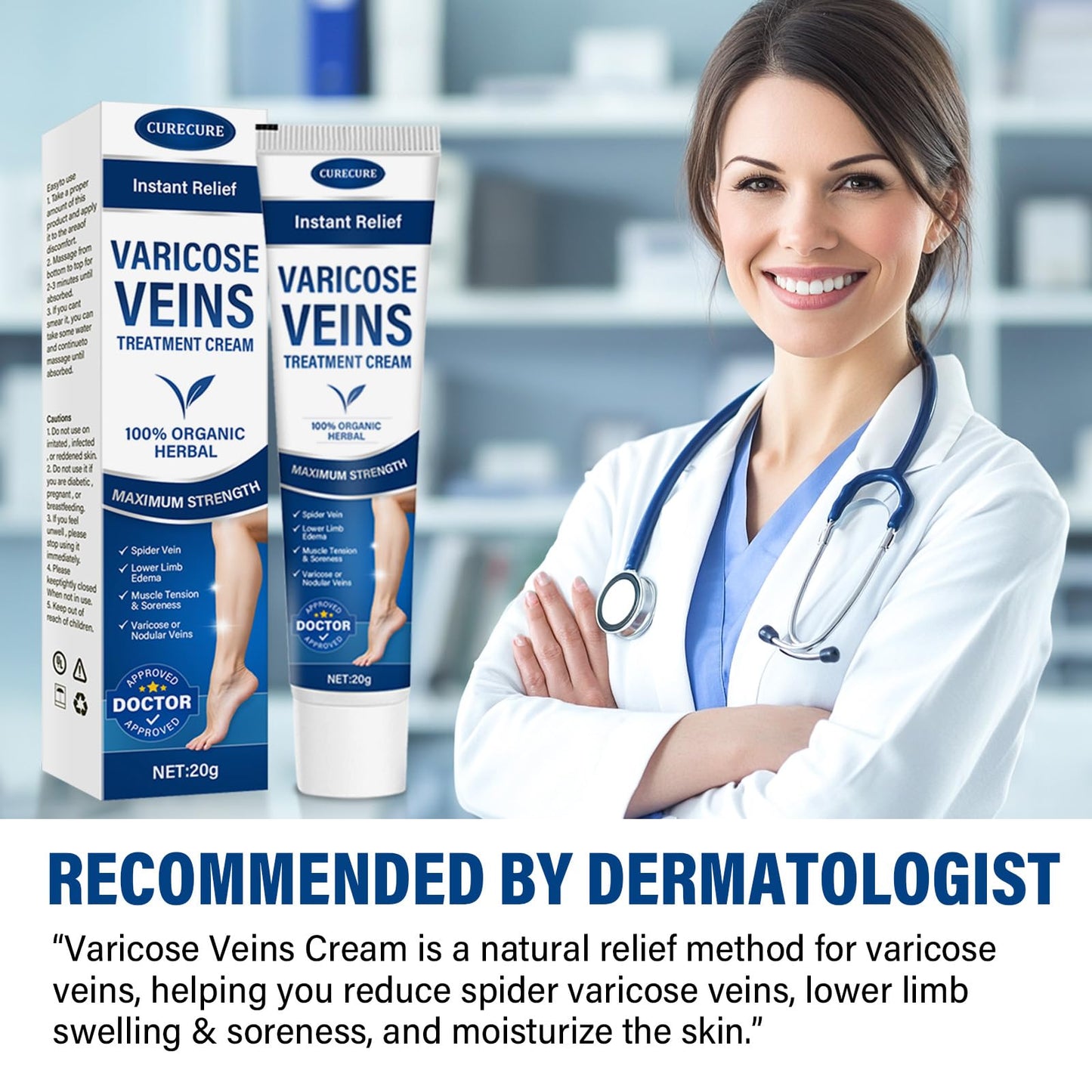 CURECURE Varicose Veins Treatment for Legs, Varicose Veins Treatment Cream- Improves Blood Circulation, Reduces Varicose Veins and Heaviness, 2 Count