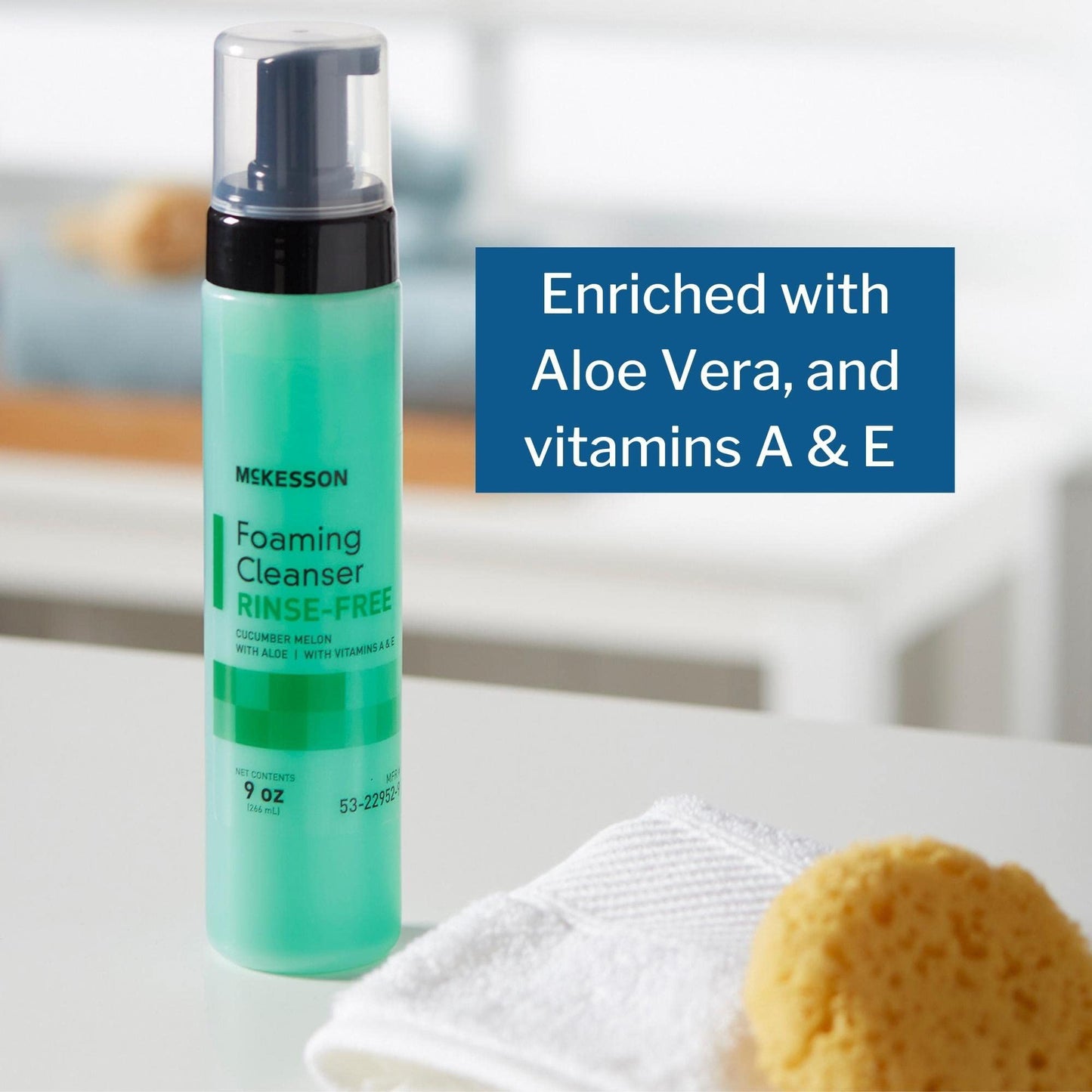McKesson Rinse-Free Foam Cleanser with Aloe, 9 oz [1 Count] Vitamin A and E - Body Wash & Shampoo for Elderly, Hospital Grade, Cucumber Melon