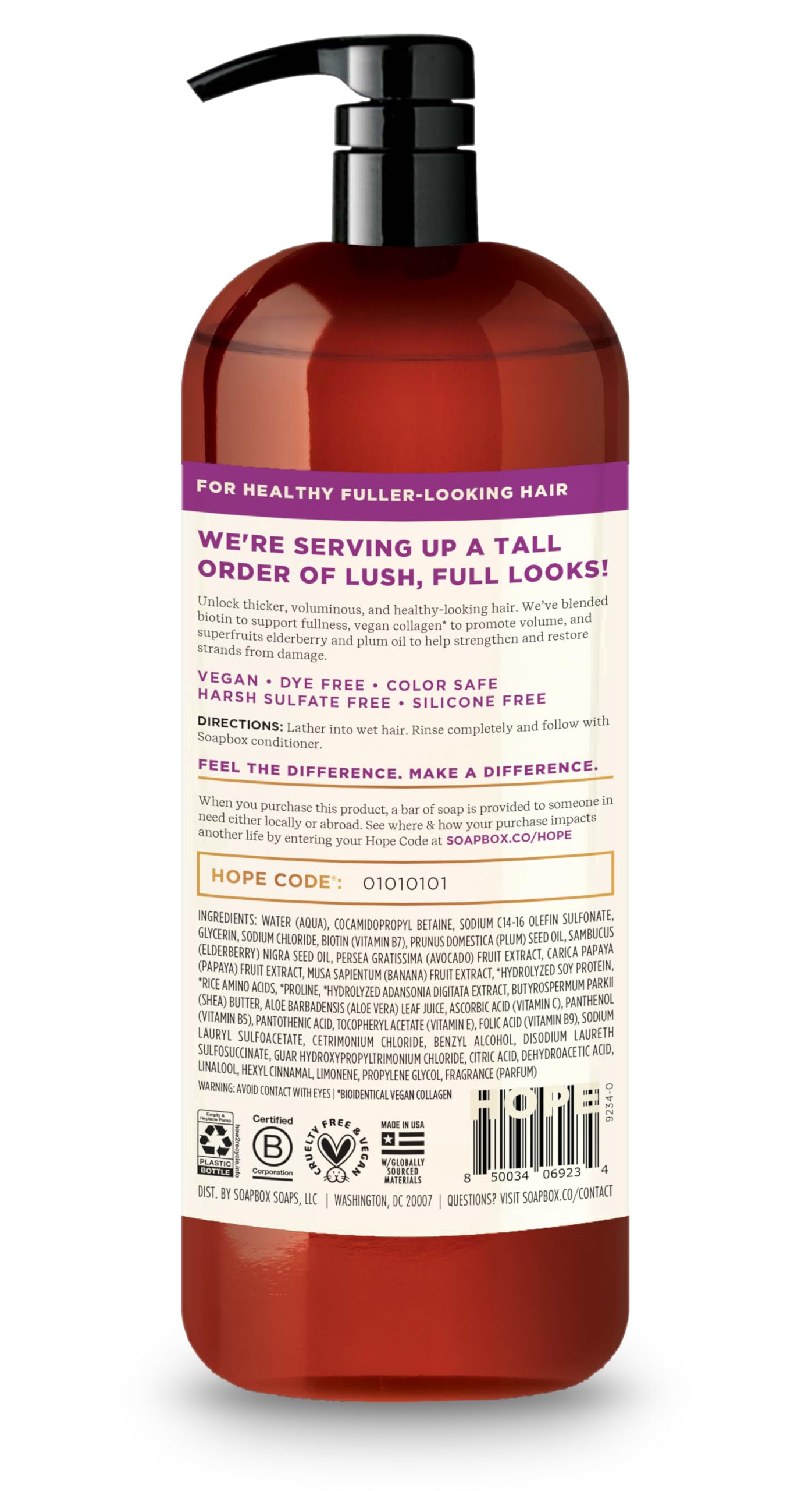 Soapbox Biotin Shampoo, Biotin & Super Fruit Shampoo for Thin, Fine, Thinning Hair | Volumizing & Repairing to Promote Hair Growth, Strength, Fullness, 1 Liter Pump Bottle