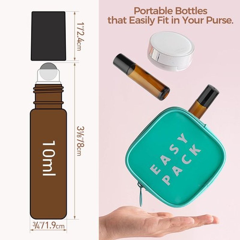 ComSaf Glass Essential Oil Roller Bottles, Set of 24, 10 ML Amber Glass Bottles with Stainless Steel Roller Balls, Leakproof Essential Oil Container Kits with Labels, Dropper, for Facial Body Care