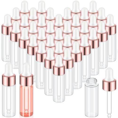 Didaey 100 Pcs Mini Glass Dropper Bottle Bulk, 5 ml Rose Gold Clear Essential Oil Dropper Bottles Small Tincture Empty Bottles Sample Containers Perfume Liquid Vials with Cap for Traveling