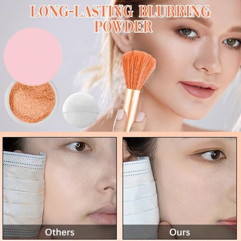 Beauty Blurring Powder,Beauty Setting Powder,Beauty Pink Setting Powder with Powder Puff Brush，Waterproof Setting Powder For All Skin Tones(Orange, 1 Set)