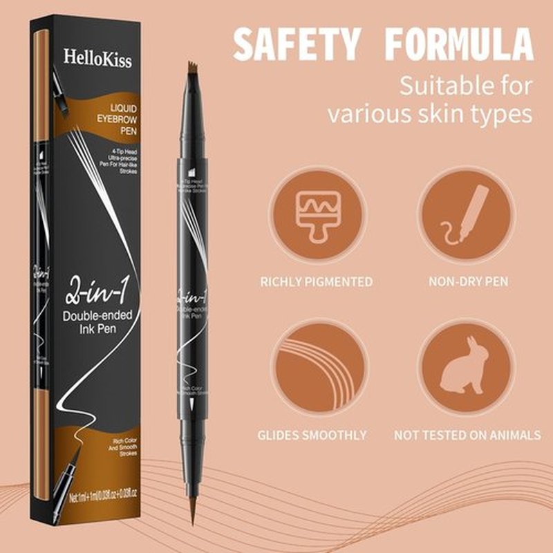 Eyebrow Pen, Microblading Eyebrow Pencil, 2-in-1 Natural Brow Eyebrow Pen with 4-Fork-Tip & Precise Brush-Tip Create Natural-Looking Brows, Stay on All Day, with Dual-ended Brow Brush, Black