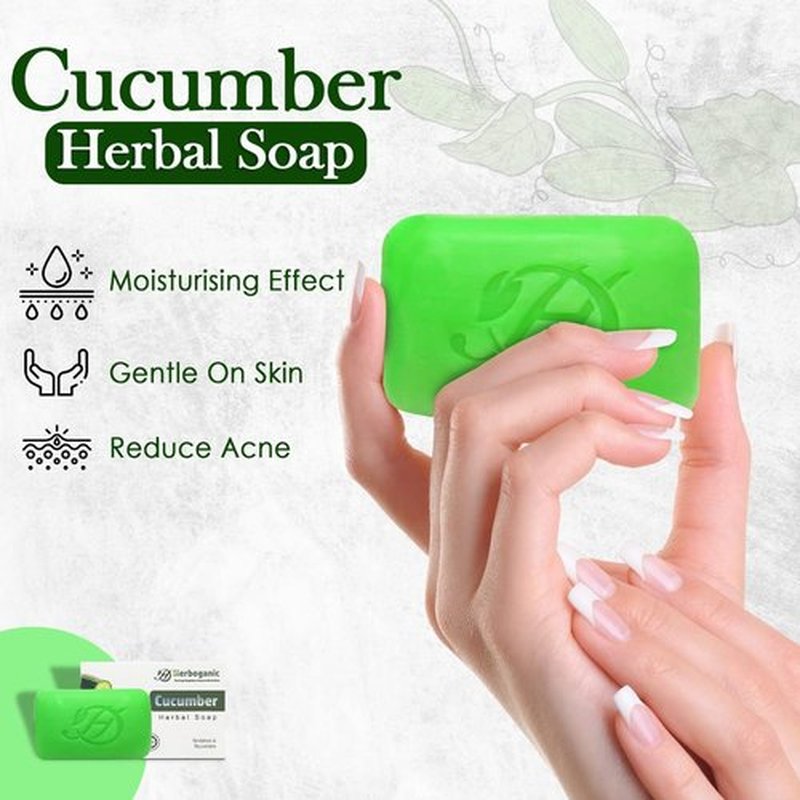 HERBOGANIC Cucumber Herbal Soap | Pack of 3 of 5oz soap Bar | Natural Bar Soap for Face and Body | Hydrating and Nourishing | Suitable for Men and Women