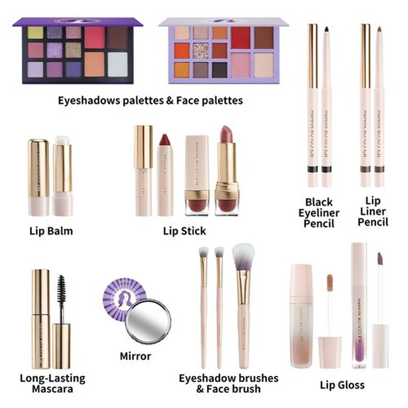 Color Nymph Makeup Organizers, Foldable Storage Box Coming with Full Kit Cosmetic Sets Makeup Kits For Teens Girls Make up Kit Includs Eyeshadow Mascara Lipstick Lipgross Blush and Tools -Purple