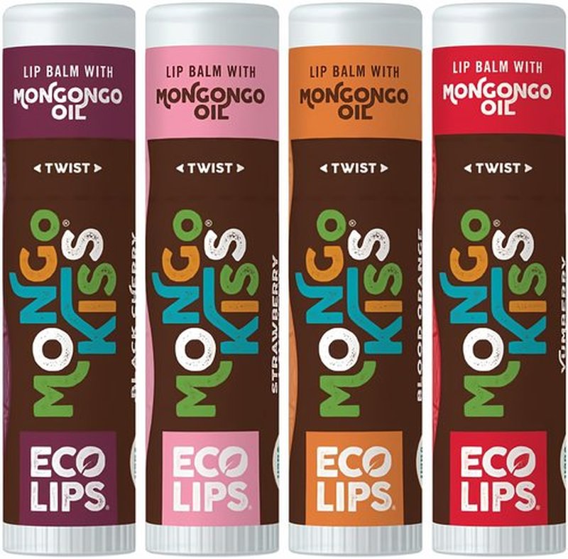 Eco Lips Mongo Kiss Organic Lip Balm 4 Pack Blood Orange, Yumberry, Strawberry Lavender, Black Cherry - 100 Percent USDA Organic - Soothe, Moisturize Dry