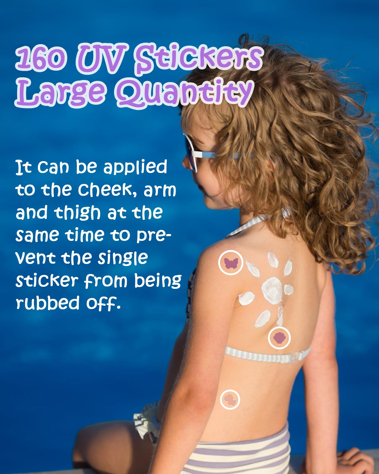 UV Detection Stickers for Sunscreen - 160 Count UV Detection Stickers, Know When to re-Apply Sunscreen, Sun Protection Reminder, 8 Cute Pattern Types