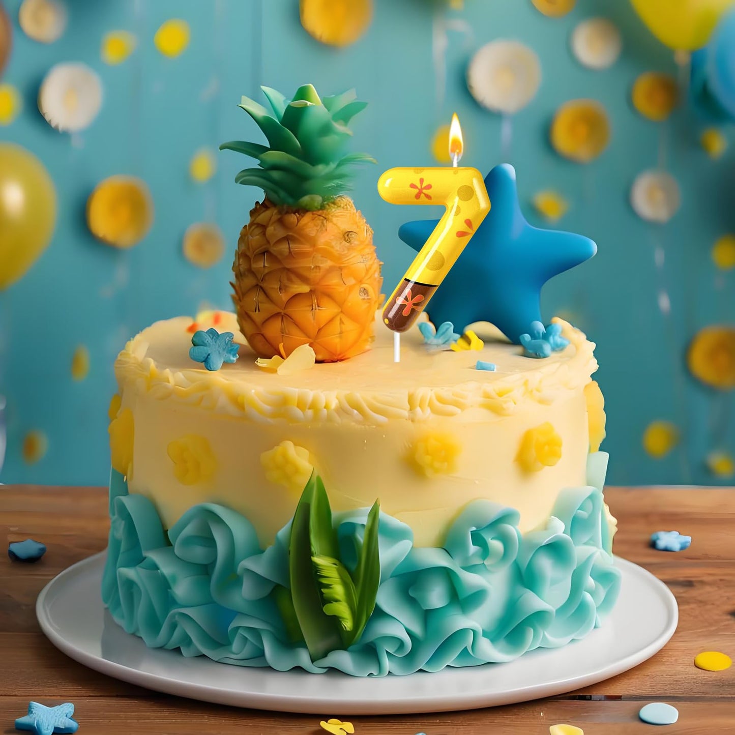 NHJINX Number 7 Birthday Candle, 7th Birthday Cake Decoration, Playful Yellow and Polka Dot Print, Suitable for Ocean Cartoon Theme Party Supplies and Celebration Decorations(Yellow 7)