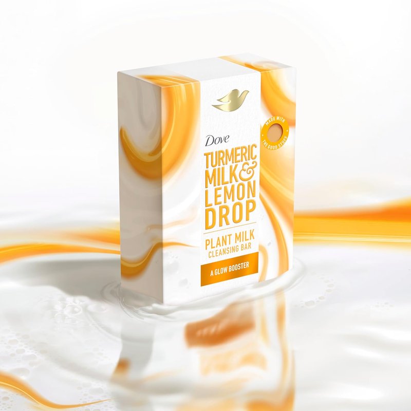Dove Cleansing Bar Soap - Turmeric Milk & Lemon Drop Glow Booster | 4 Count, Gentle Moisturizing Formula, 5 oz