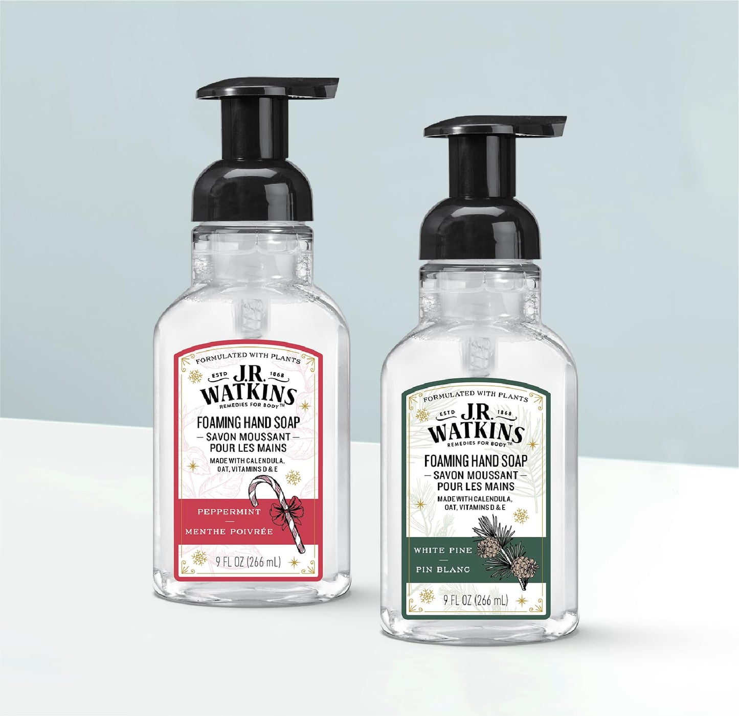 J.R. Watkins Foaming Hand Soap with Pump Dispenser, Moisturizing Foam Hand Wash, Alcohol-Free, Cruelty-Free, Pin Blanc/White Pine, 9 fl oz, 3 Pack