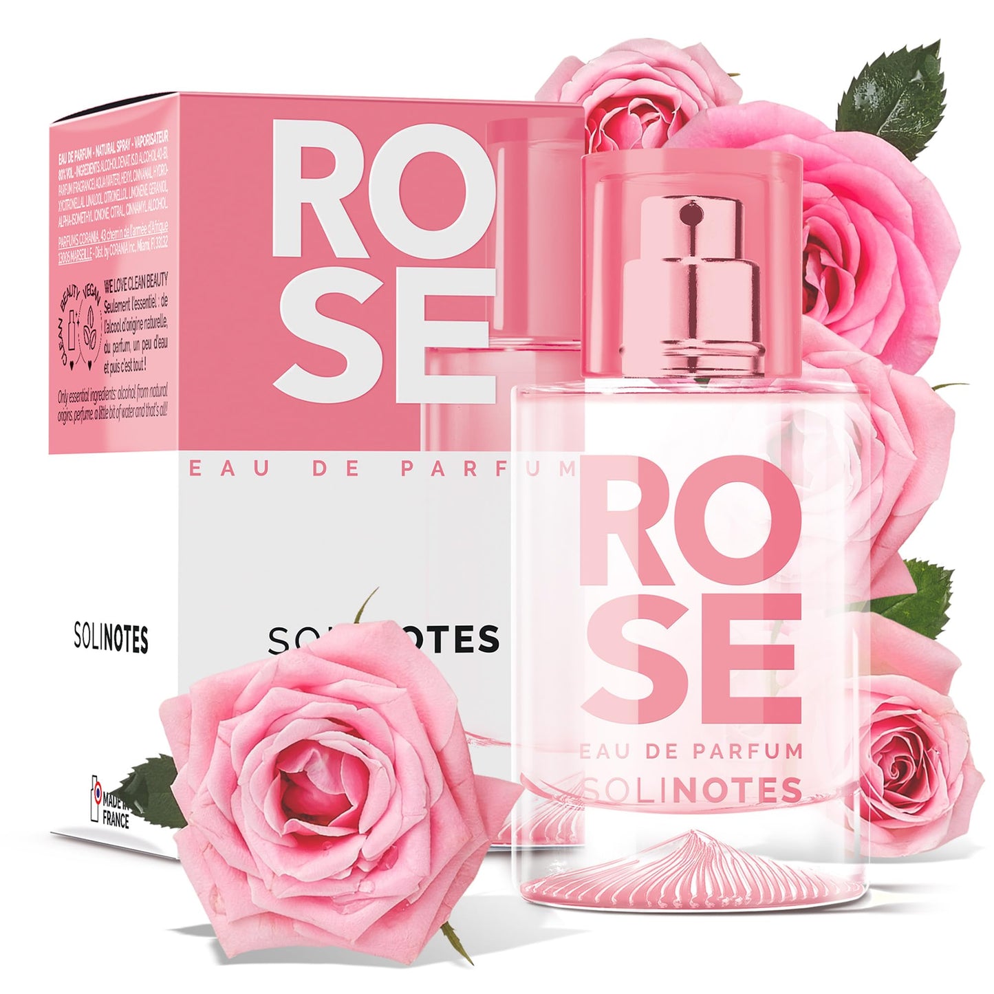 Solinotes Rose Eau de Parfum for Women & Men, Elegant Pink Blush Floral Perfume with Rose, Peony & Soft Musk, Long-Lasting Fragrance, Vegan, Made in France, 1.7 Fl Oz / 50 ml