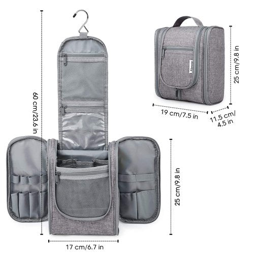 Narwey Small Hanging Travel Toiletry Bag Cosmetic Make up Organizer for Women and Men (Medium, Grey)