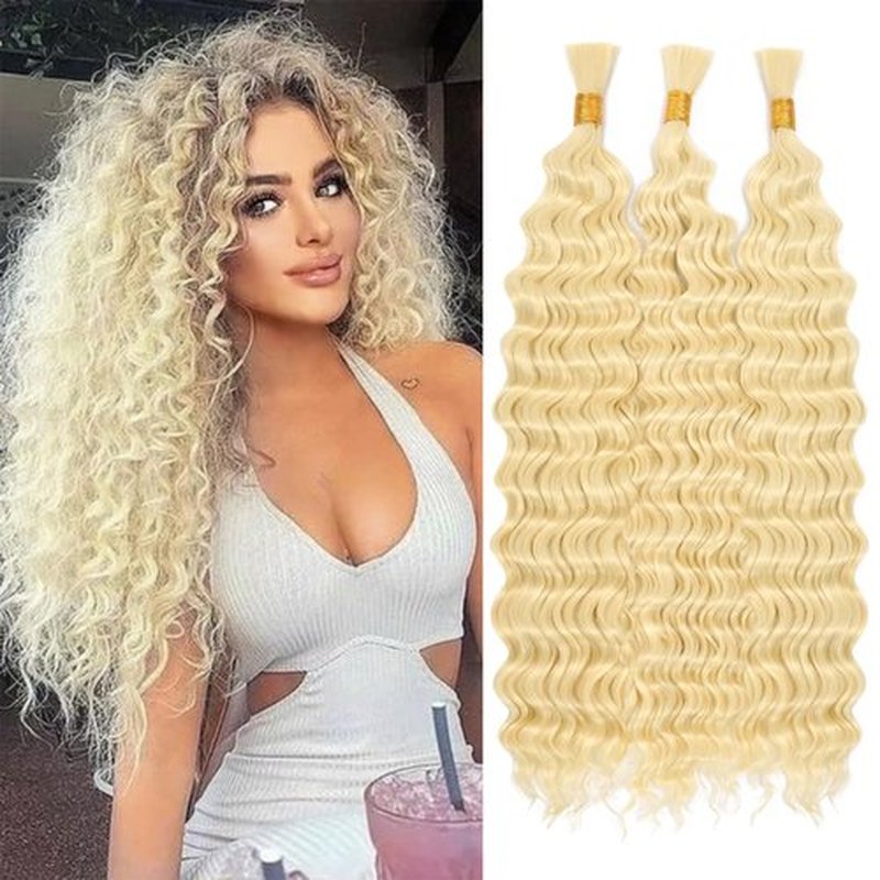 Deep Wave Bulk hair 20Inch No Weft Deep Wave Bulk Hair for Braiding Wet and Wave Quality Synthetic Braiding Hair Extensions for Boho Braids Micro Braiding (3Pack 300g 613#)