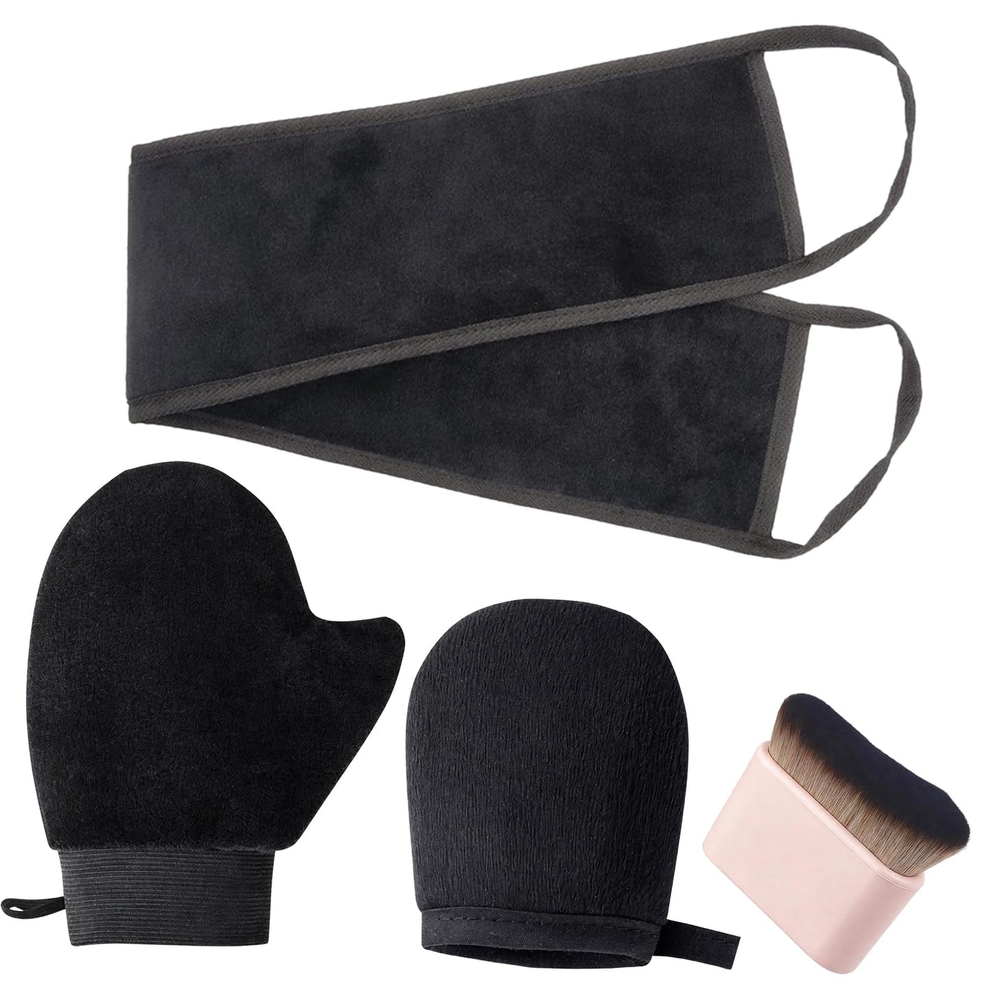 Self Tanner Mitt, Back Tanning Applicator, 4-Piece Self Tanner Kit with Adjustable Strap and Body Brush for Even Application, Made from Durable Polyester Material