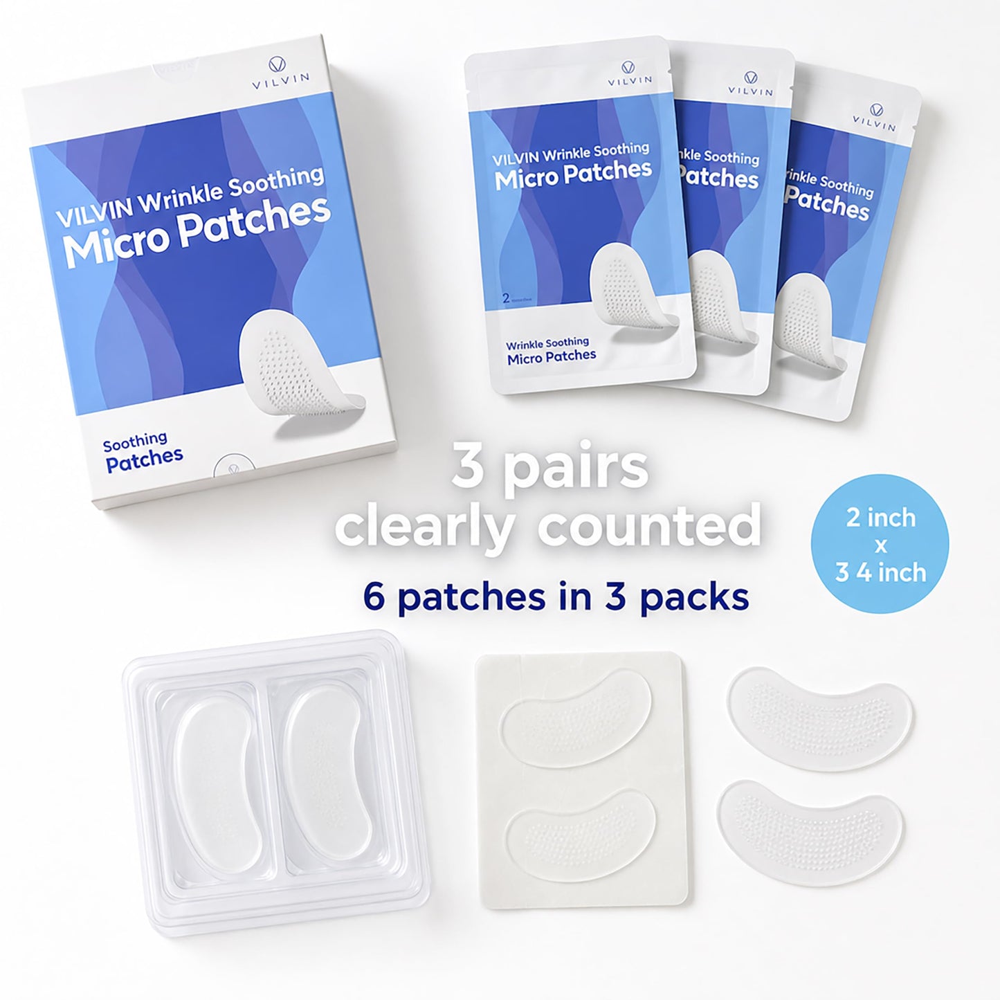 VILVIN Microdart Under Eye Patches for Face with Hyaluronic Acid and Tea Tree - Smile line Patch - Face Tape for Wrinkles - Wrinkle Patches for Face Overnight - Anti Wrinkle Patches
