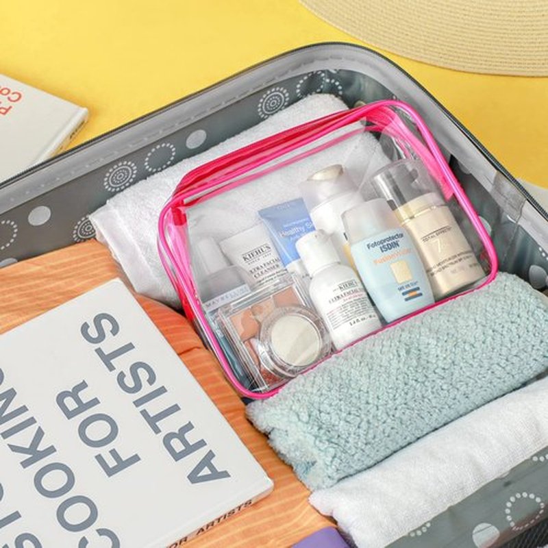PACKISM Clear Makeup Bags - 2 Pack Quart Size Travel Bag TSA Approved Clear Travel Bags for Toiletries, Clear Cosmetic Bags Carry on Clear Toiletry Bag TSA Approved Toiletry Bags, Rose Red