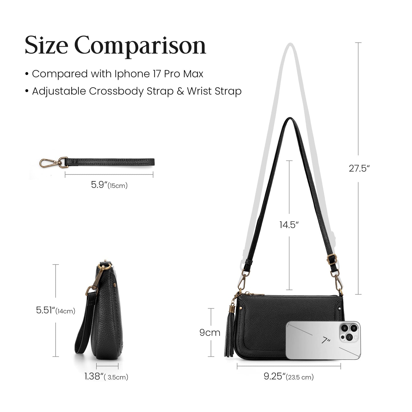 befen Leather Wristlet Wallet for Women, Vintage Leather Crossdody Bag Cell Phone Purses with Built in Wallet Clutch Purse