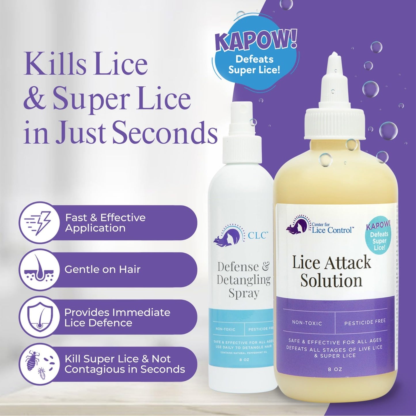 Kapow All-in-One Head Lice Treatment Kit for Family – Extra Strength Lice Shampoo, Spray & Comb for Kids & Adults, Sensitive Scalp Friendly, Non-Toxic, Fast & Effective Lice Removal