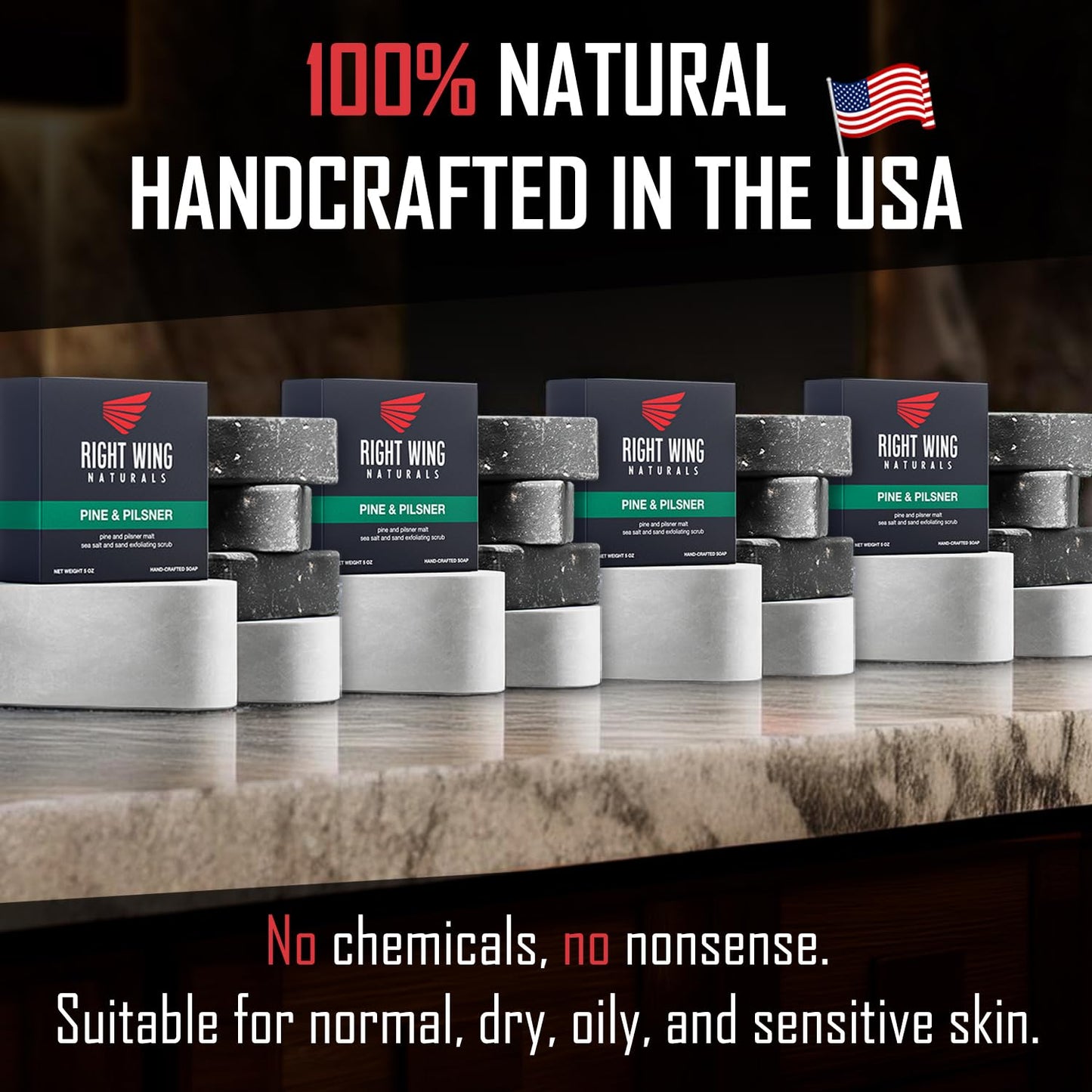 Right Wing Naturals Bar Soap Gift Set for Men | Handcrafted Cold-Pressed | Handmade Organic Soap for Men | Most Popular Flavors | Natural Scented Men’s Bar Soap| Pack of 4 Bars