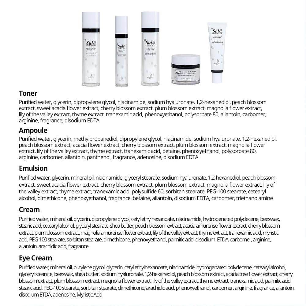 Sulhee Real White Skincare 5-piece Set | Facial care Kit, Moisturizer | Toner, Emulsion, Cream, Ampoule, Eyecream