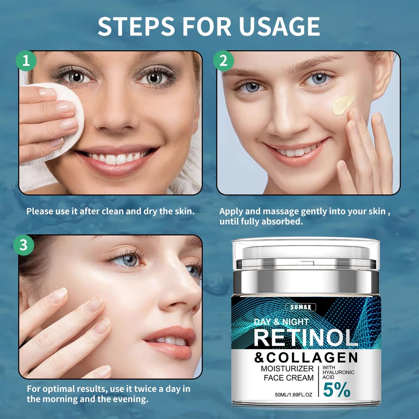 Advanced Retinol Collagen Cream for Face with 5% Hyaluronic Acid Anti-Aging Anti-Wrinkle Reduce Fine Lines Lifting and Firming For All Skin Types 1.7 fl.oz