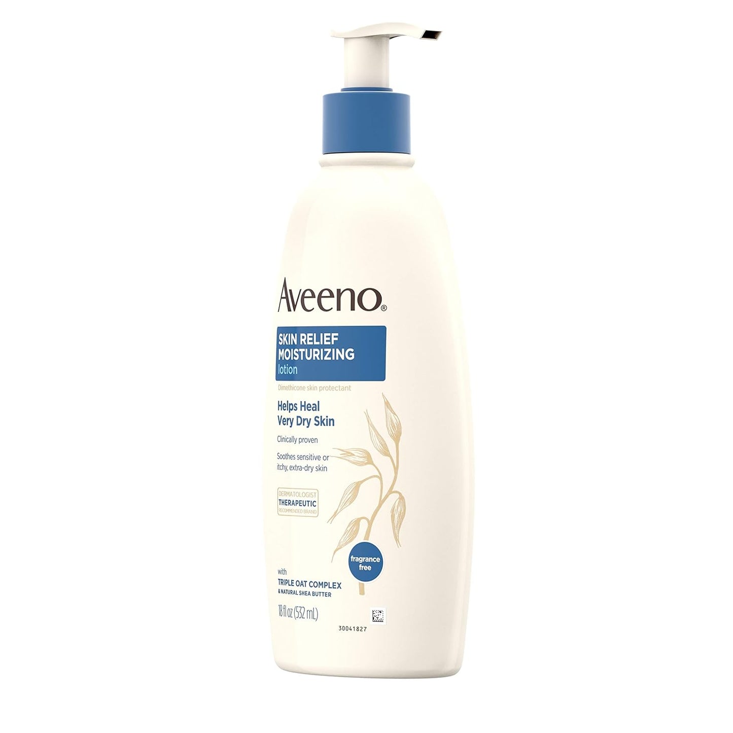 Aveeno Skin Relief Fragrance-Free Moisturizing Lotion for Sensitive Skin, with Natural Shea Butter & Triple Oat Complex, Unscented Therapeutic Body Lotion for Itchy, Extra-Dry Skin, 18 fl. oz